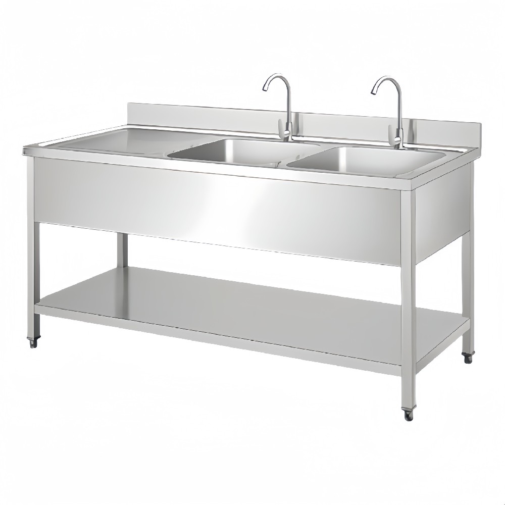 Stainless Steel Double Sink Bench With Undershelf